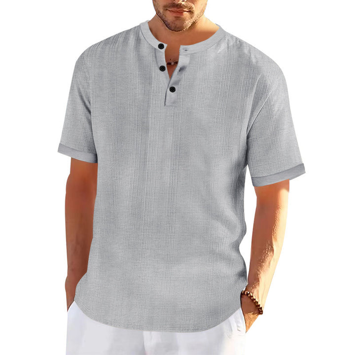 Men's short sleeve Henley t-shirt with textured design and trendy buttons Lune London