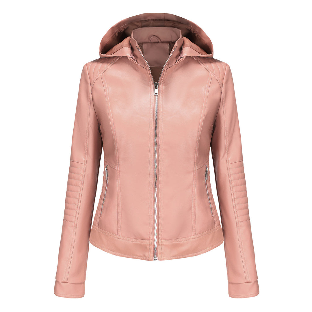 High-quality synthetic leather hooded jacket for women Lune London