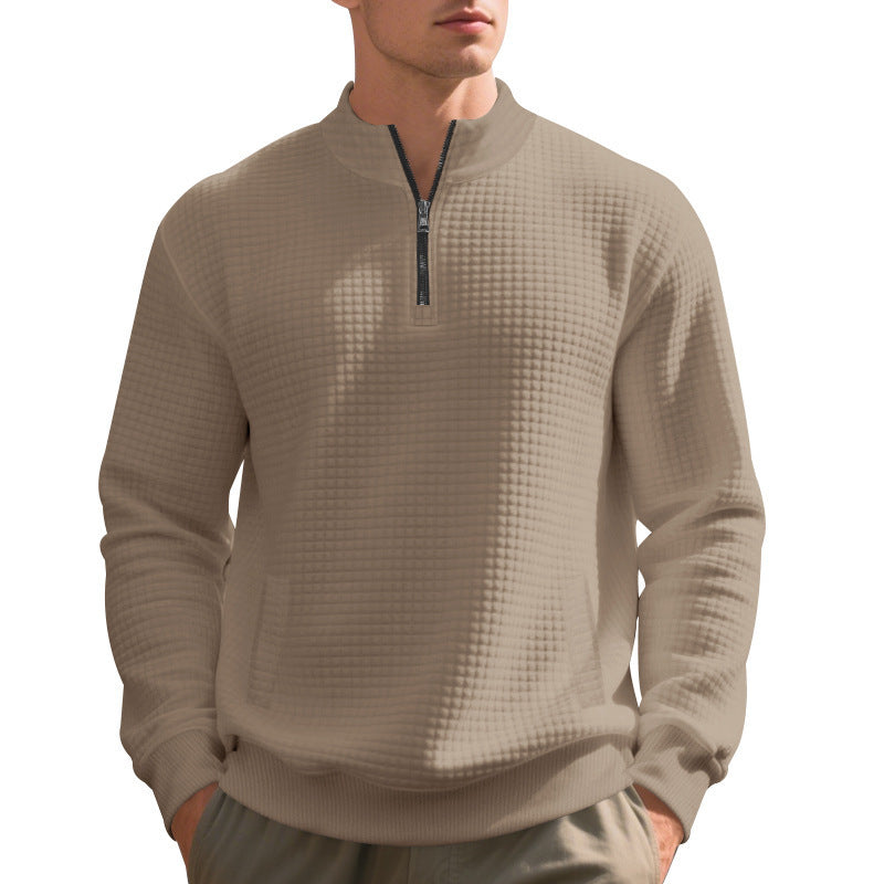 Elegant fleece sweater for men with half-zip closure and textured design Lune London
