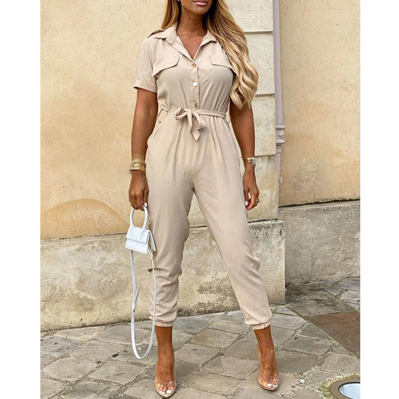 Casual jumpsuit for women with fitted cut and full button placket Lune London