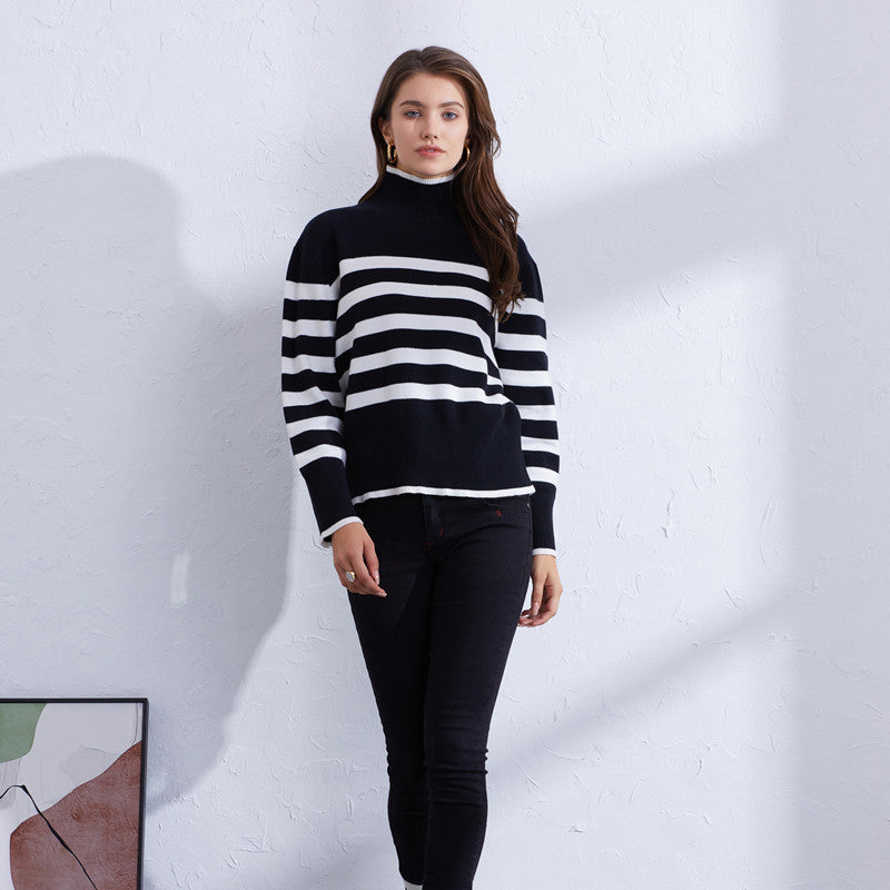 Ladies striped high quality sweater with high collar Lune London