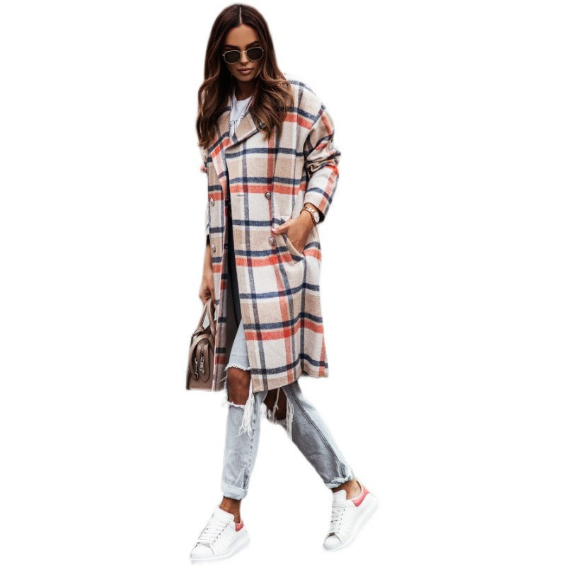 Lune London women's double-breasted plaid wool coat