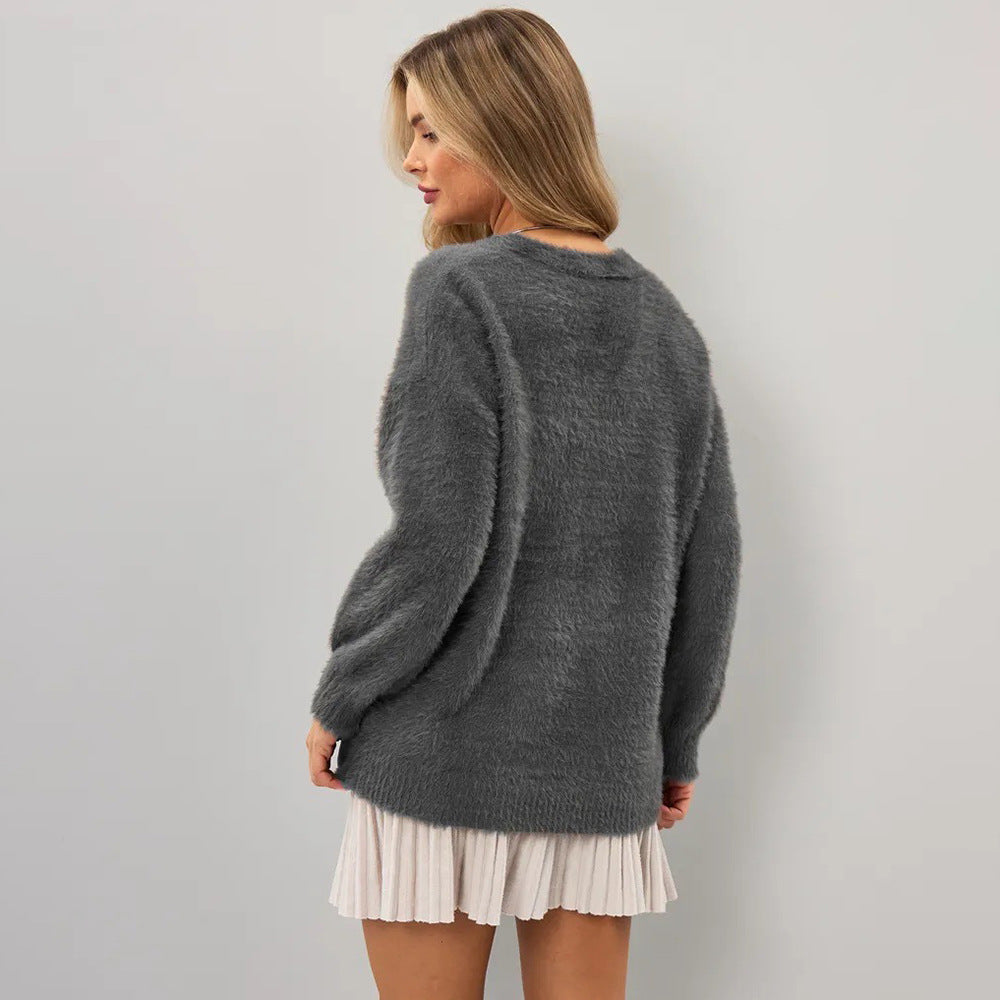 Cardigan Fluffy pour Femmes avec Décolleté en V Profond et Détails de Bouton Chic & Stil