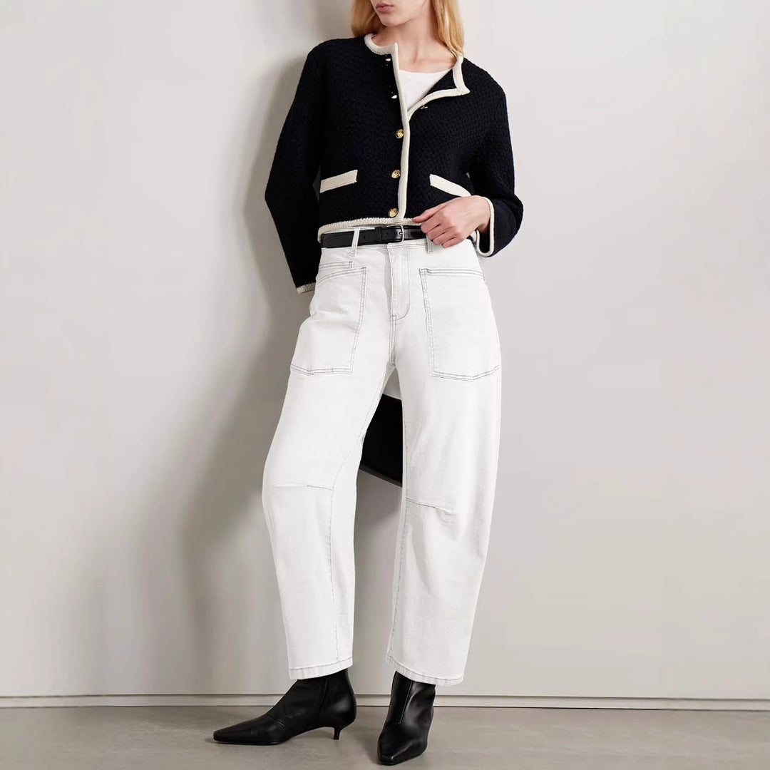 Women's mid-rise denim pants with unique patch pockets Lune London
