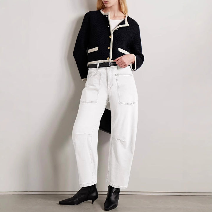 Women's mid-rise denim pants with unique patch pockets Lune London