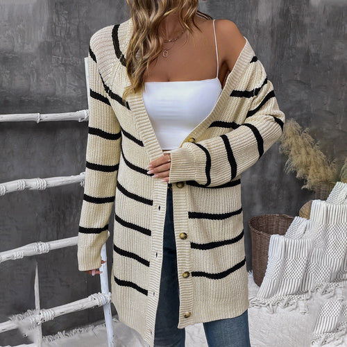 Knitted jacket for women with wide stripes Lune London