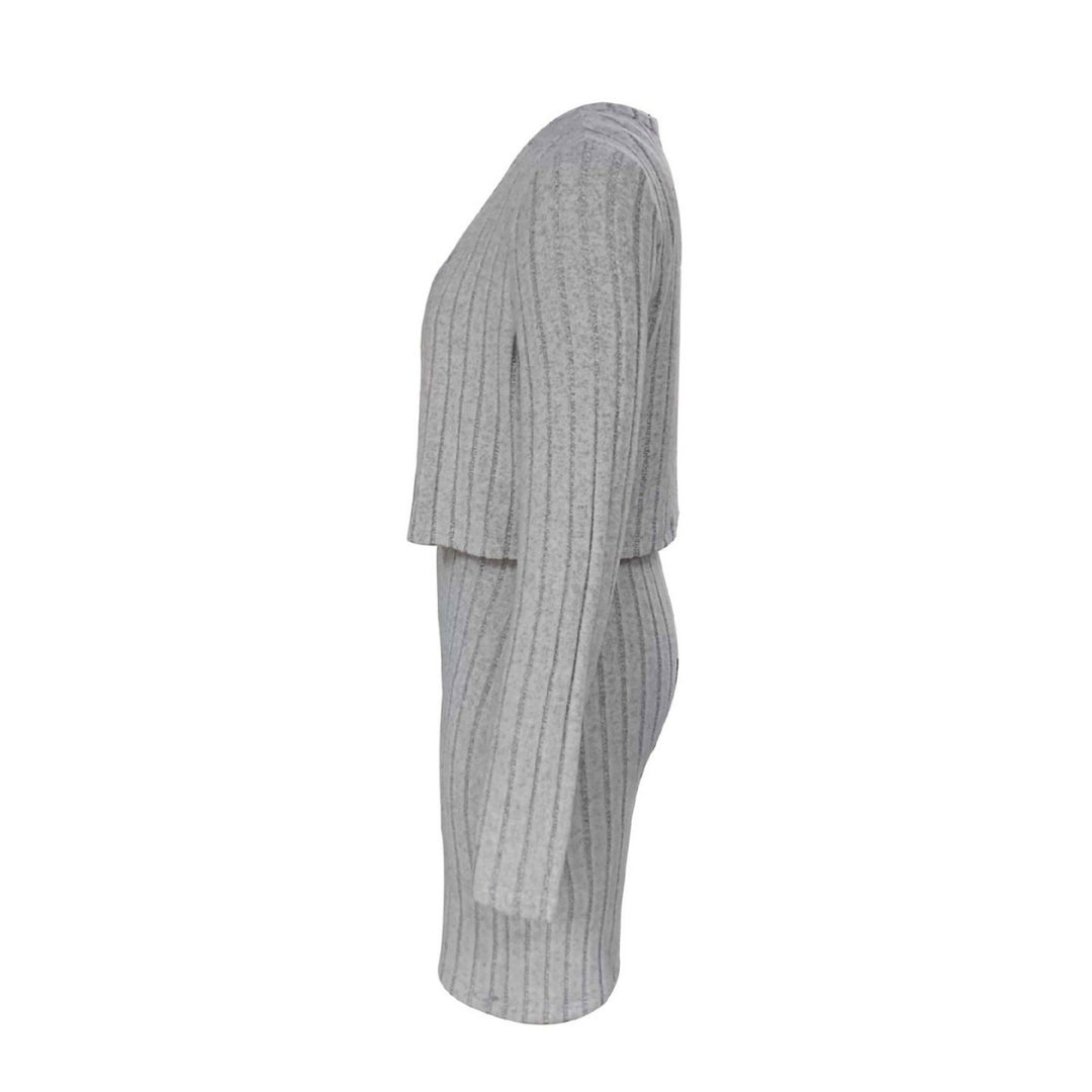 Fitted maxi dress for women with registered ribbed structure and lightweight cardigan Lune London