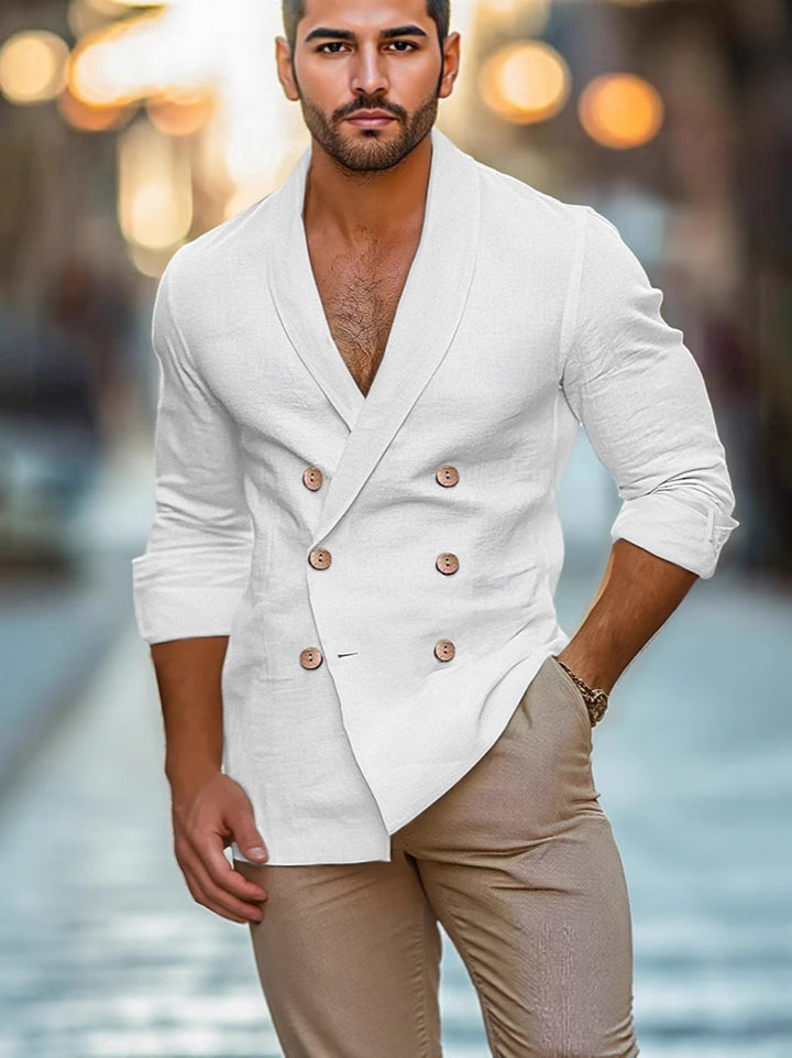 Elegant linen jacket for men with double-breasted buttons Lune London