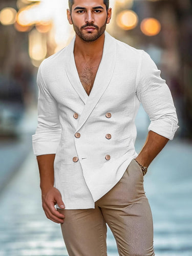 Elegant linen jacket for men with double-breasted buttons Lune London
