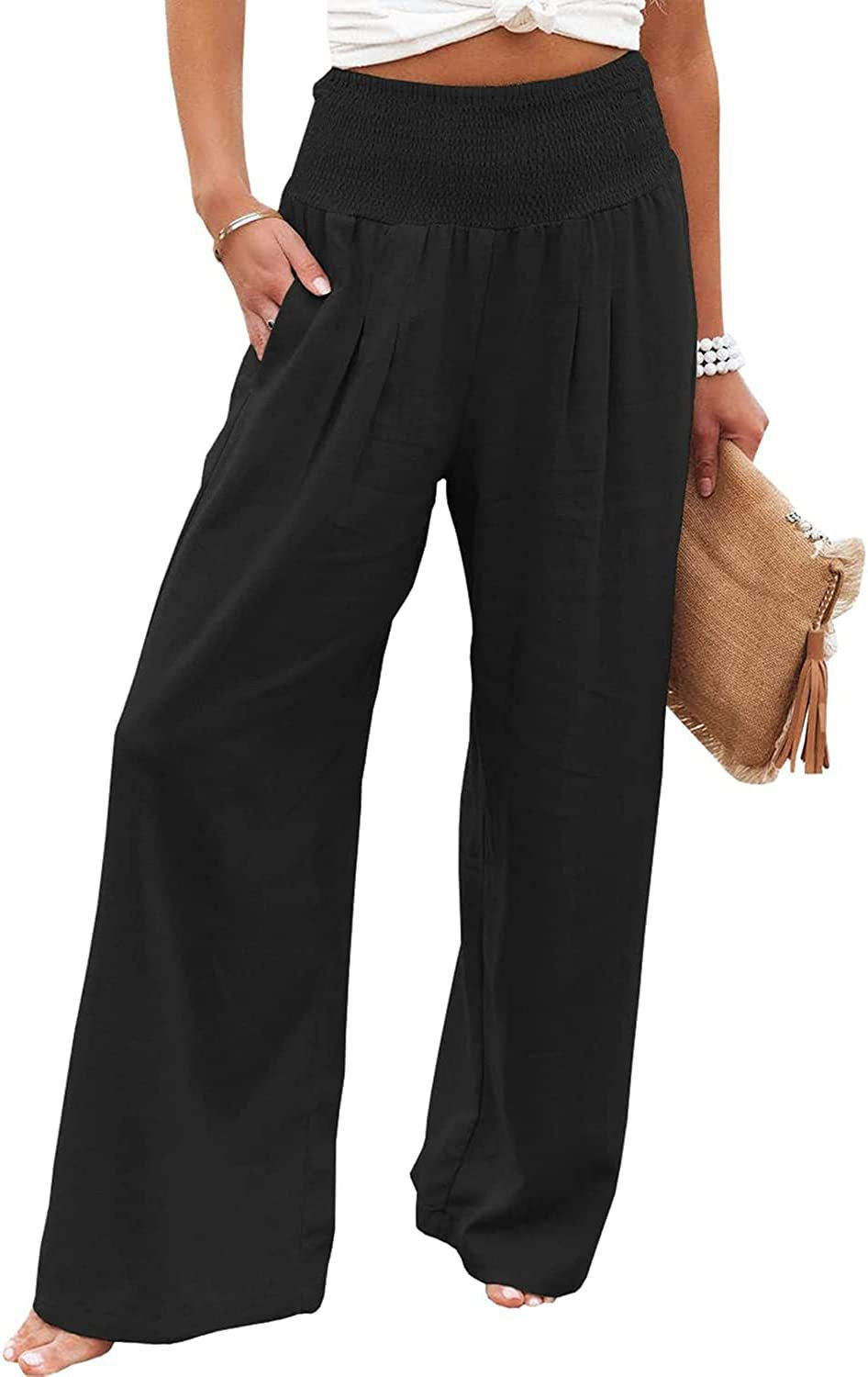 Light linen pants for women with elastic waist and wide fit Lune London