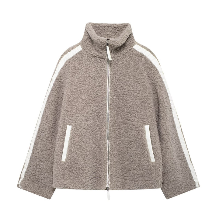 Ladies Teddy-Fleece jacket with high collar and side zip pockets Lune London
