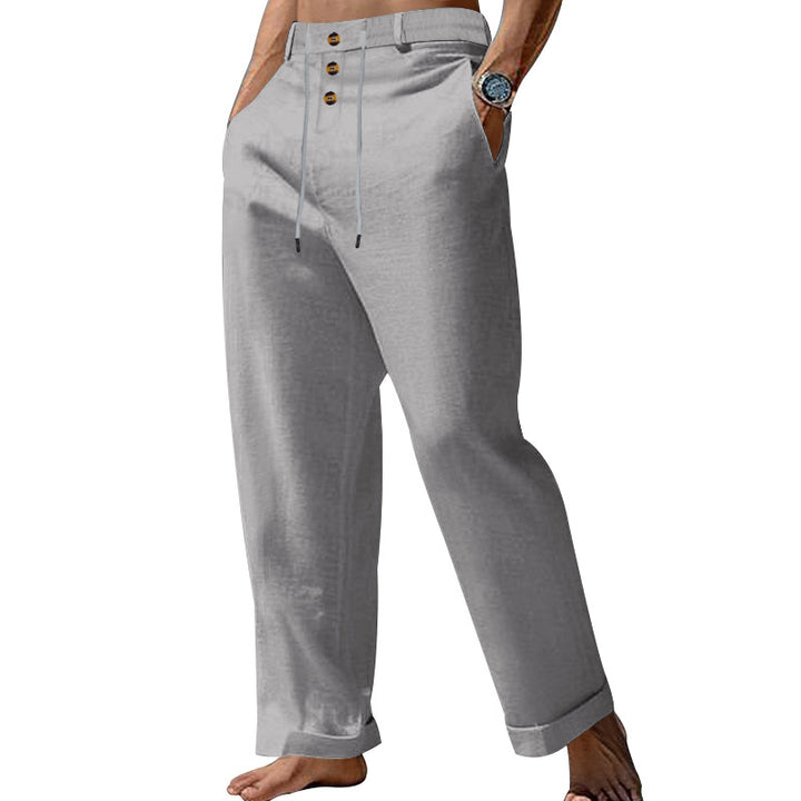 Casual linen pants for men with elastic waist and trendy button details Lune London