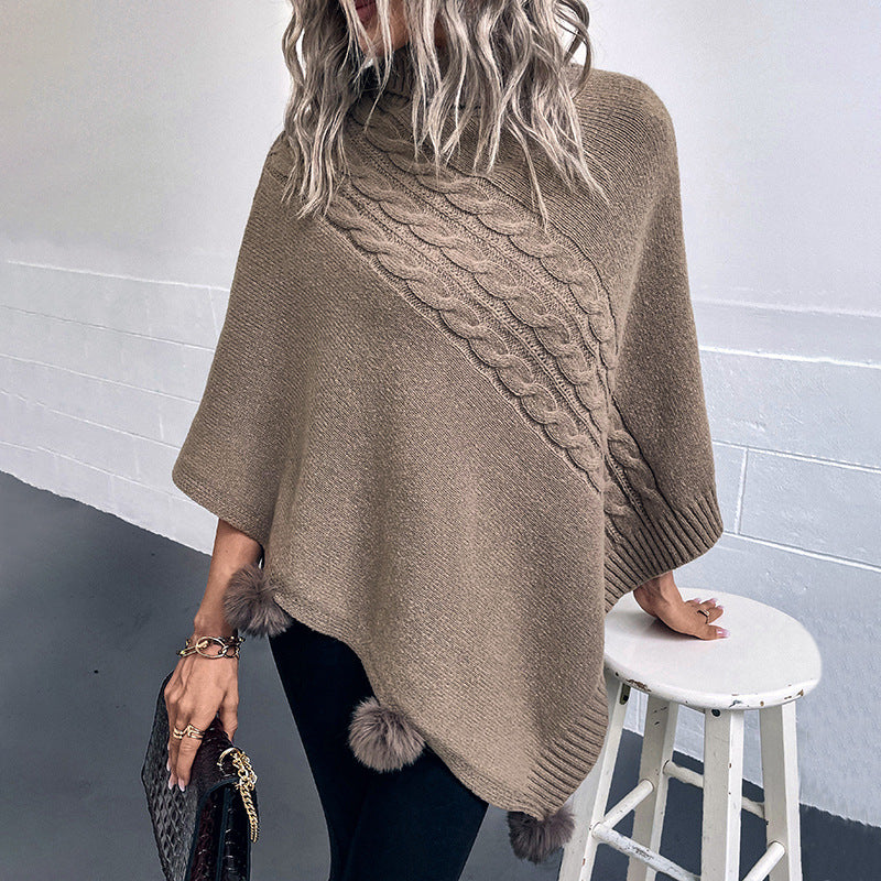 Ladies poncho with a modern braid design and a high collar Lune London