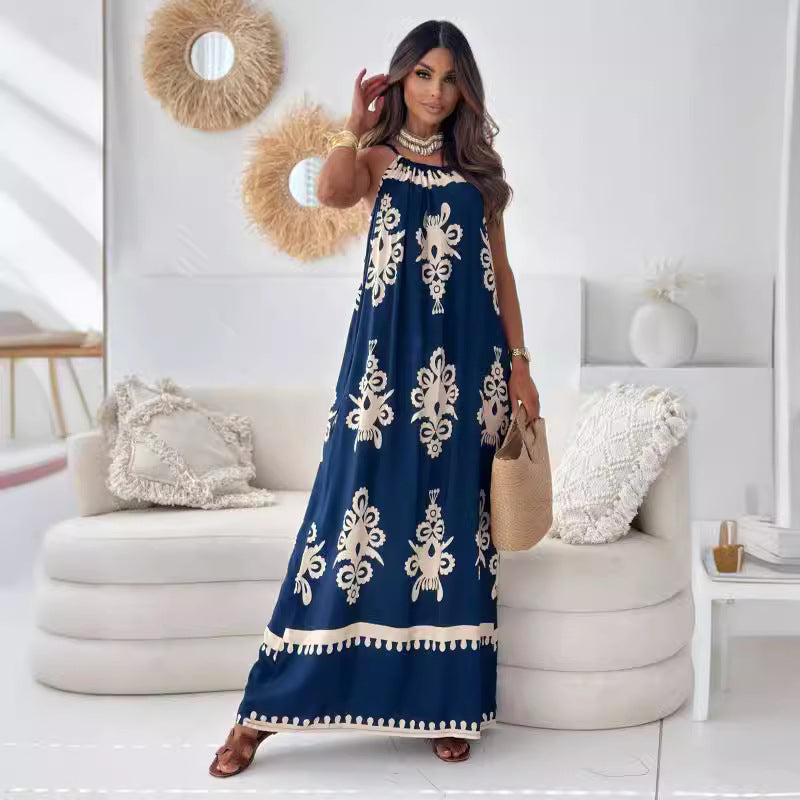 Bohemian inspired maxi dress for women with adjustable halter neckline Lune London