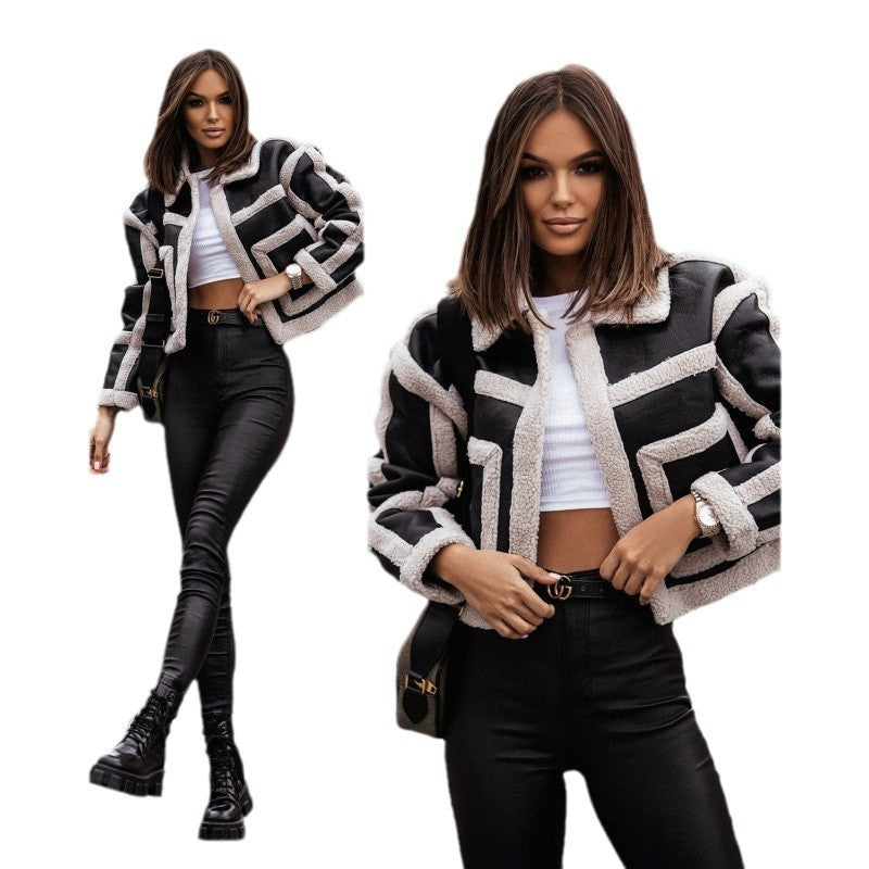 Short jacket for women with a modern fleece finish and a trendy check pattern Lune London