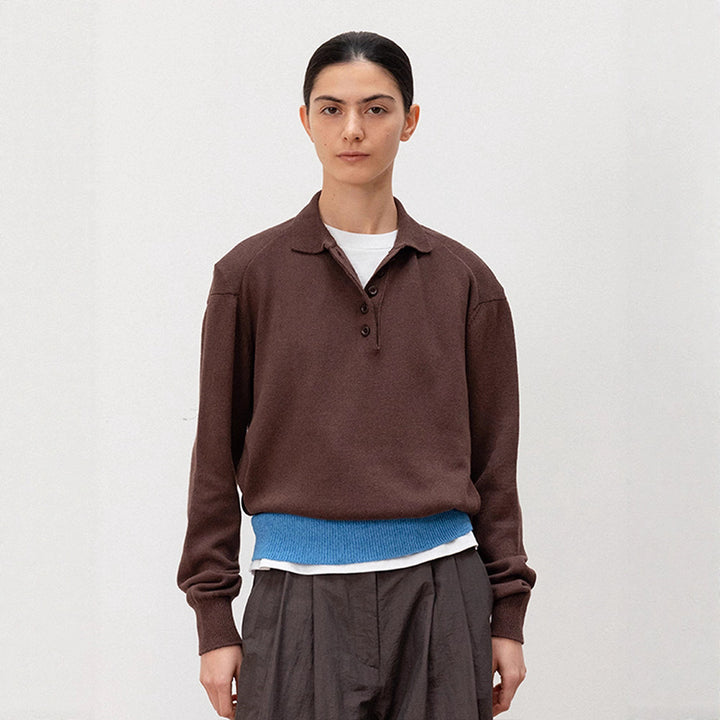 Femme pull en tricot décontracté avec col polo et ourlet contrastant Chic & Stil