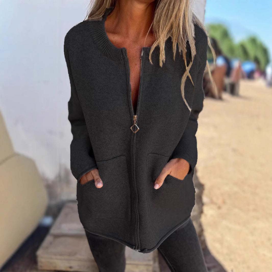 Women casual knit sweater with hidden zipper Lune London