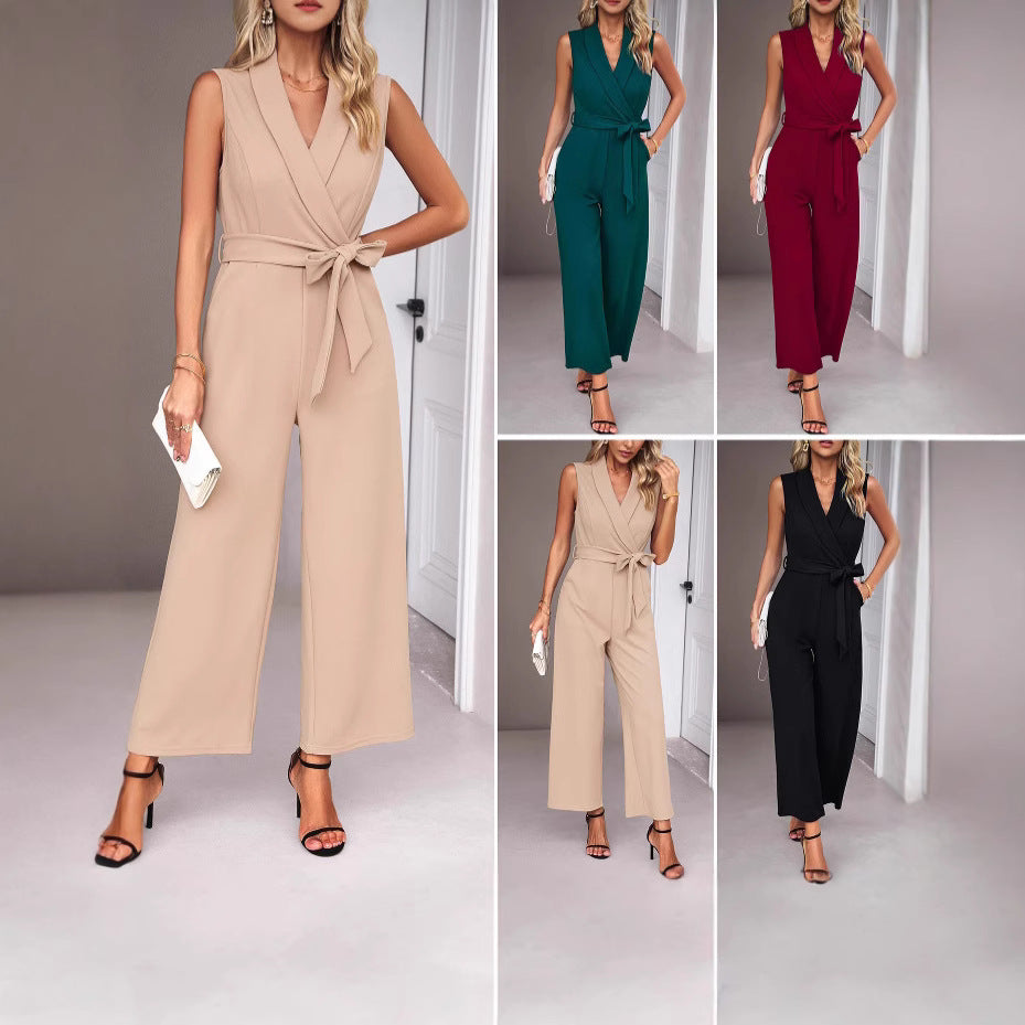 Ladies Elegant Jumpsuit with wrap effect and chic waist belt and style