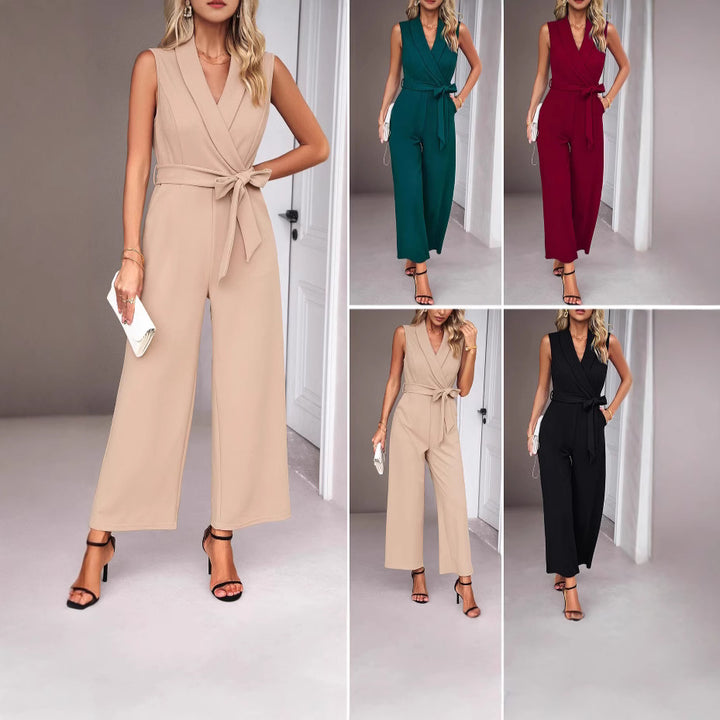 Ladies Elegant Jumpsuit with wrap effect and chic waist belt and style