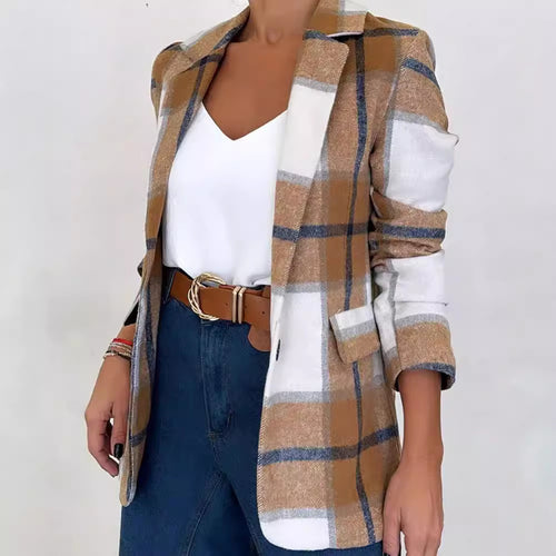 Ladies Elegant Checked Wool Blazer Lune London