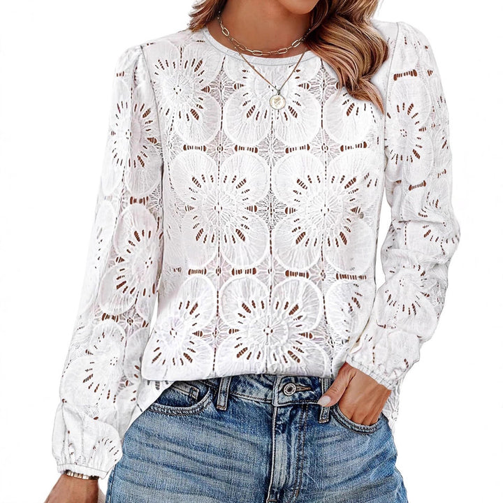 Ladies Elegant Blouse with Embossed Floral Pattern and Wide Sleeves Lune London