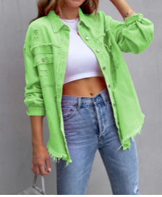 Ladies stylish overshirt jacket with fringed hem Lune London