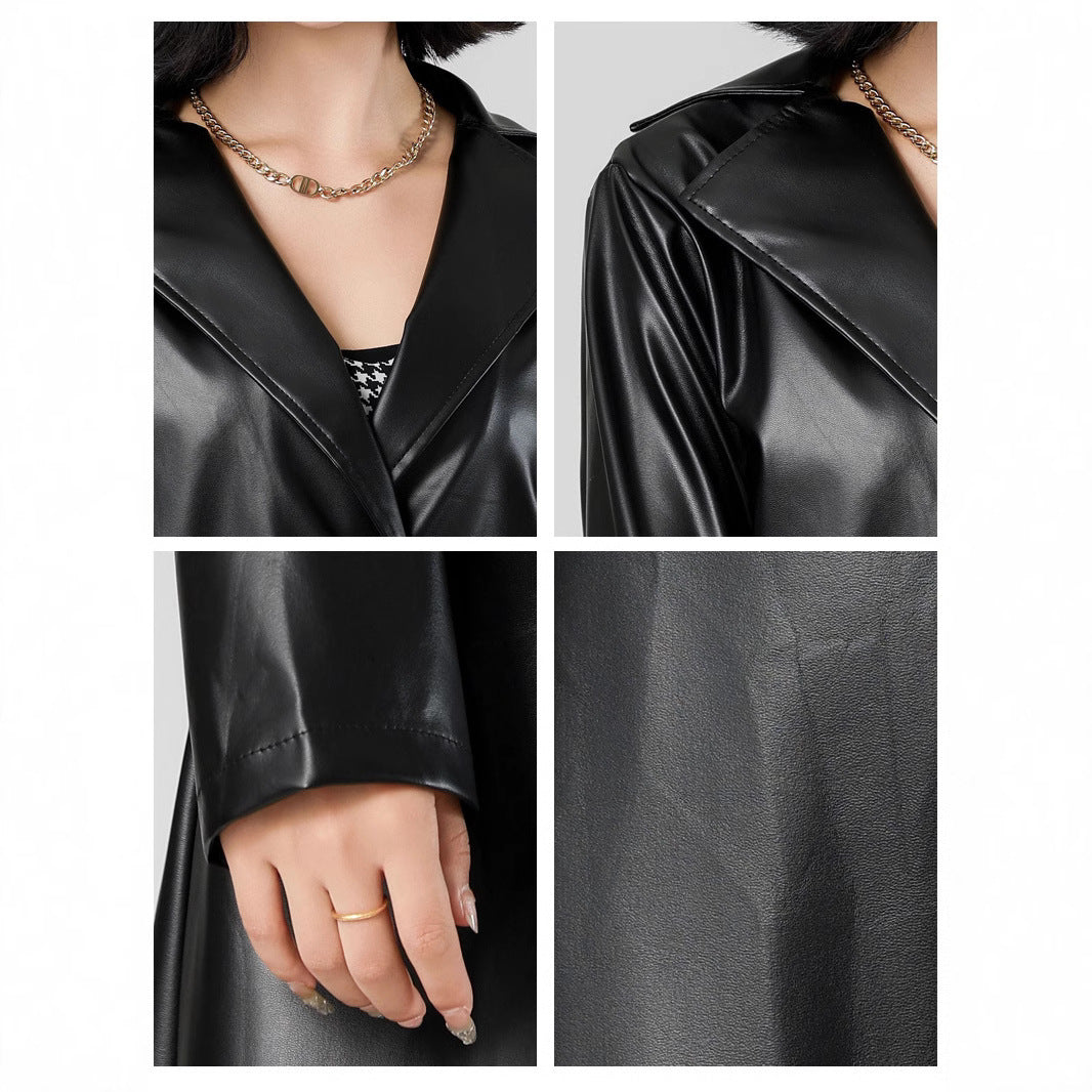 Ladies Elegant Chic and Stylish Faux Leather Trench Coat