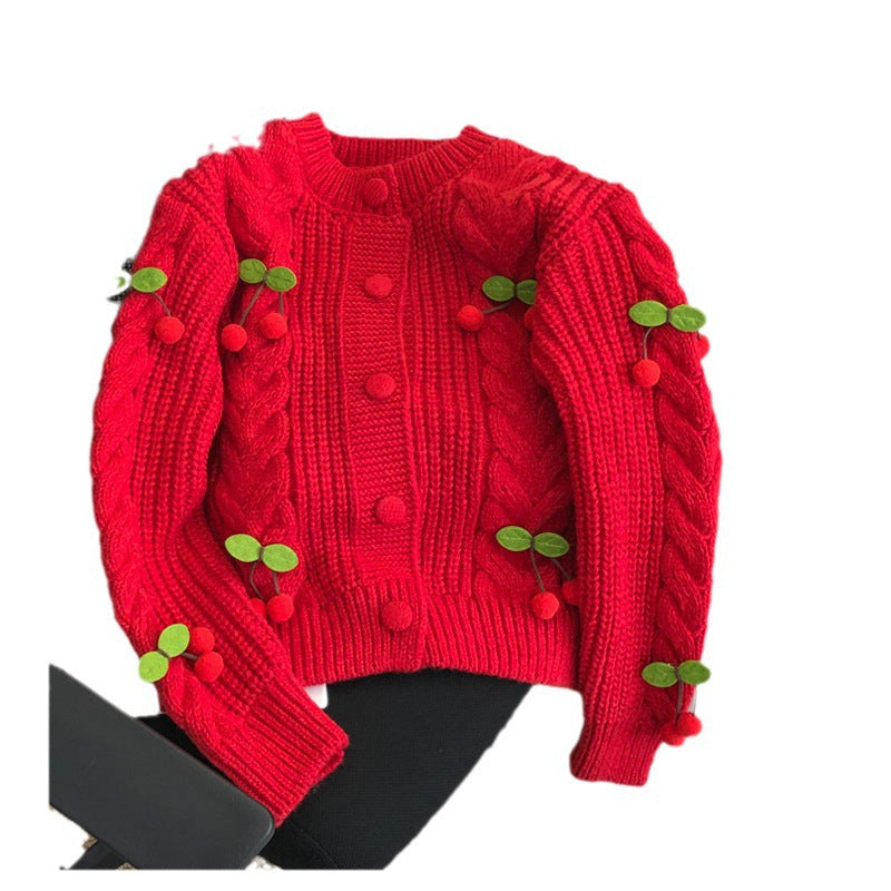 Women's chunky knit sweater with floral appliqués and button details Lune London