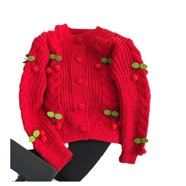 Women's chunky knit sweater with floral appliqués and button details Lune London
