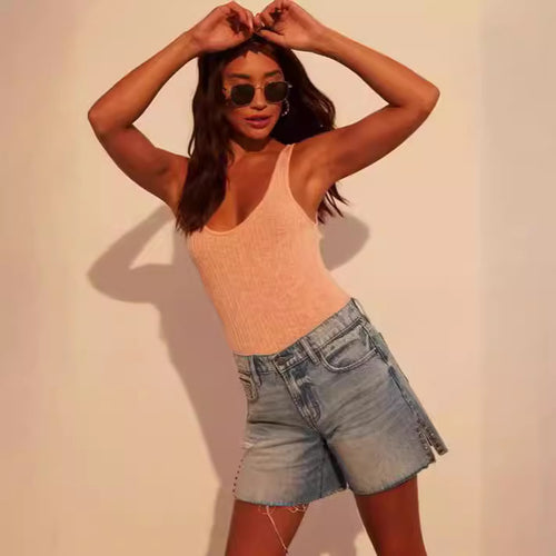 Women's Fashion Destroyed Denim Shorts with Studded Decoration Lune London