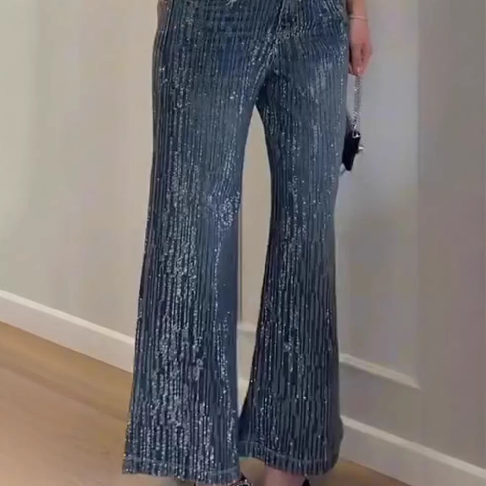 Jean large à paillettes pour femmes avec texture élégante Chic & Stil