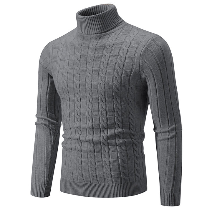 Knitted sweater for men with high collar and cable pattern Lune London