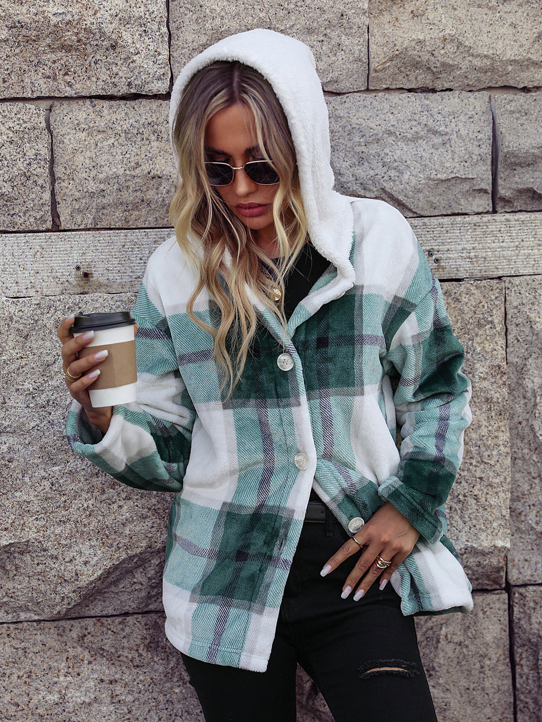 Women's Soft Fleece Hoodie with Chic Plaid Design and Style