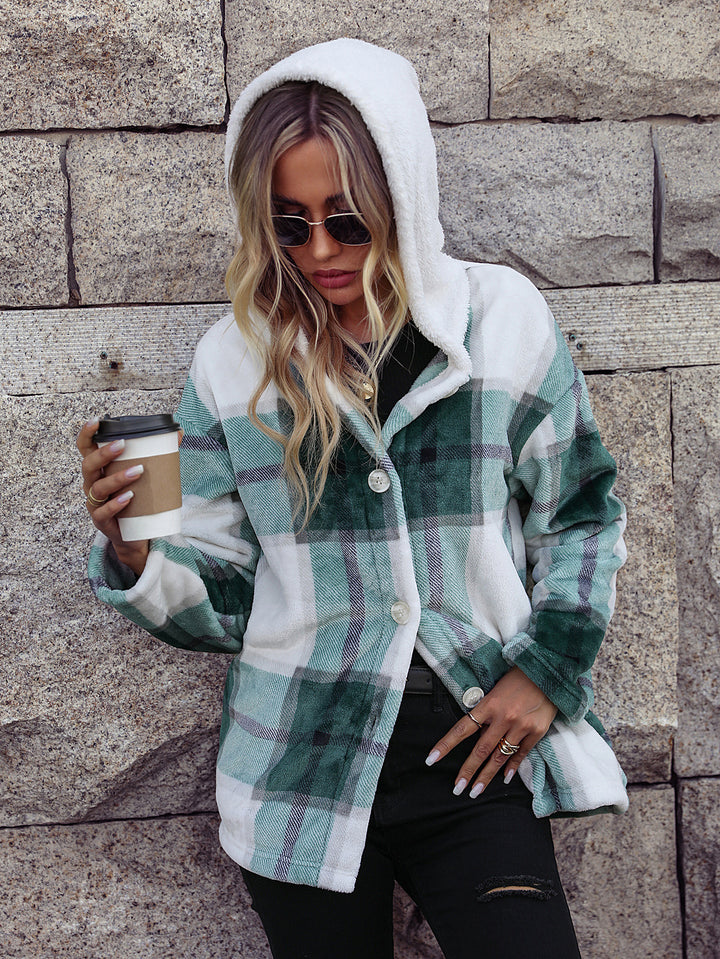 Women's Soft Fleece Hoodie with Chic Plaid Design and Style