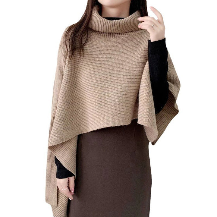 Ladies knitted poncho with high collar and elegant ribbed texture Lune London