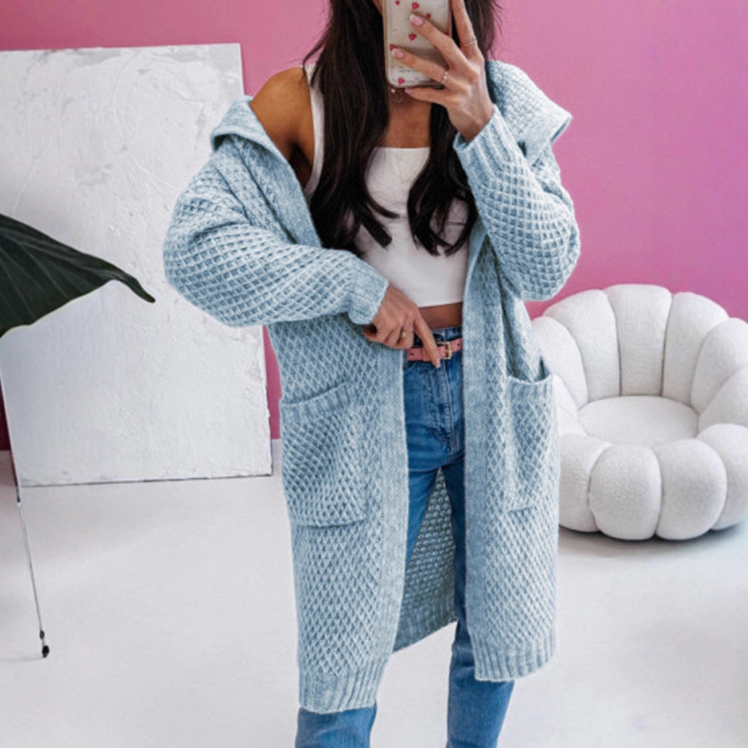Knitted coat for women with a breathable mesh structure and practical pockets Lune London