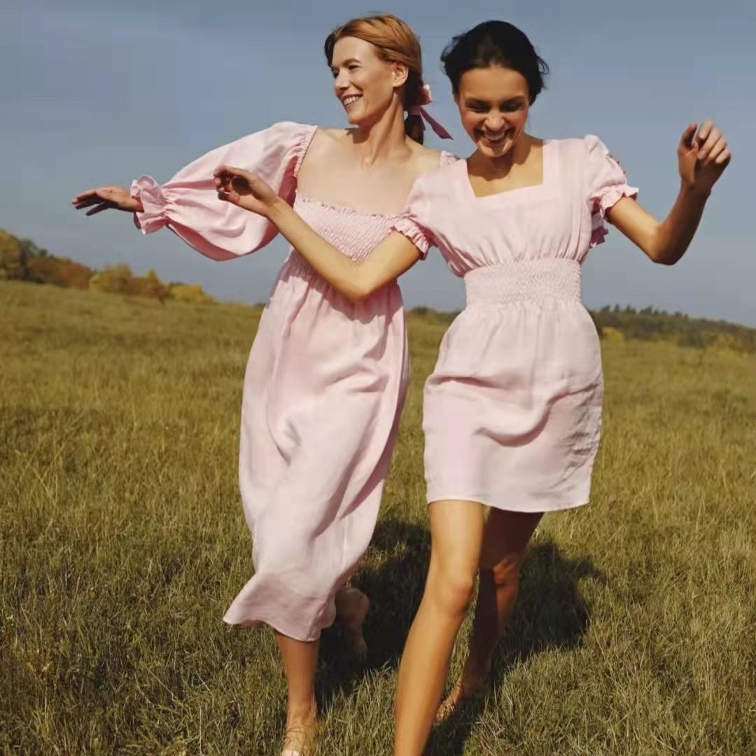 Maxi dress for women with puff sleeves and an elastic waist Lune London