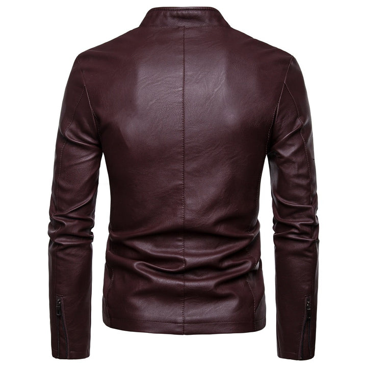Men's faux leather jacket with modern high collar and zippered side pockets Lune London