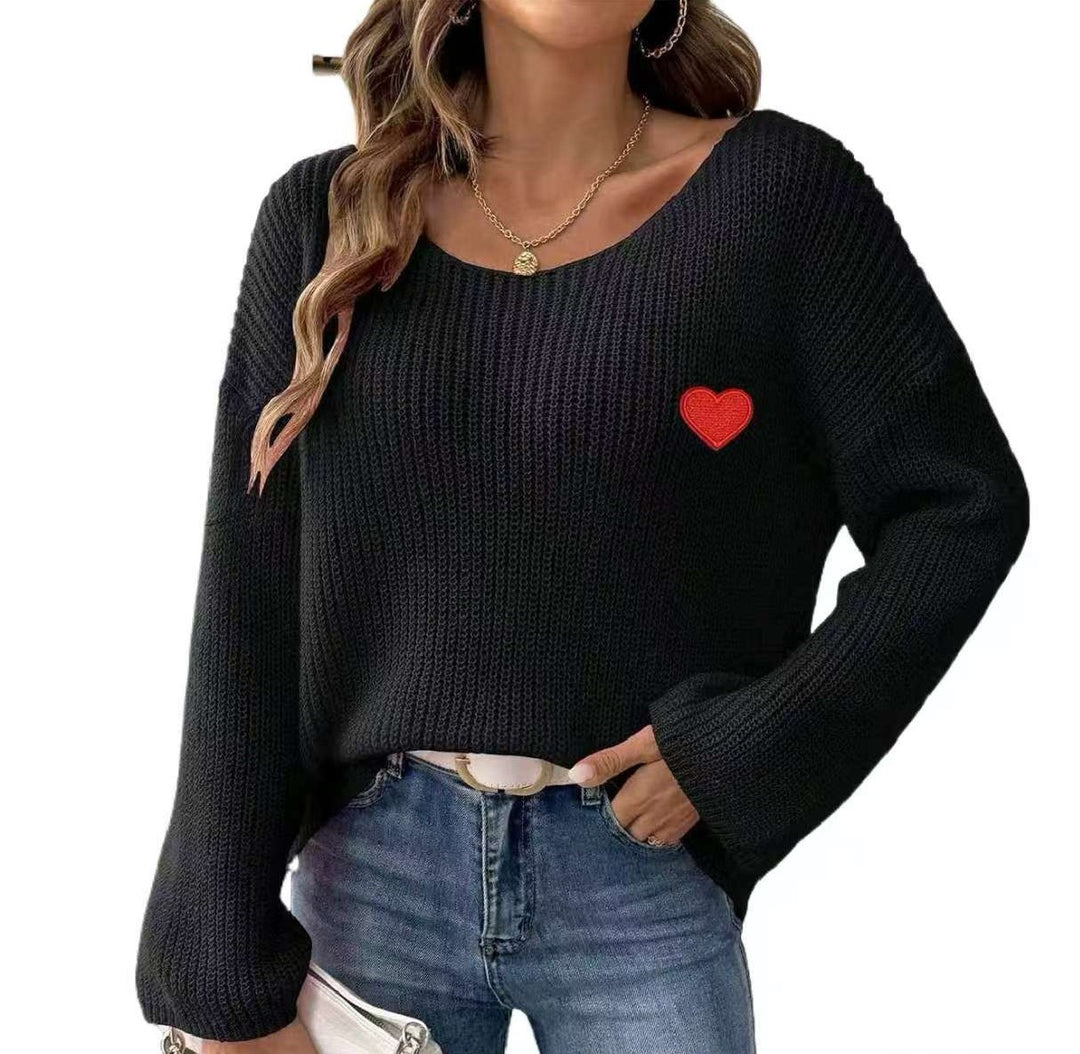 Ladies Casual Knit Sweater with Heart Shaped Application Lune London
