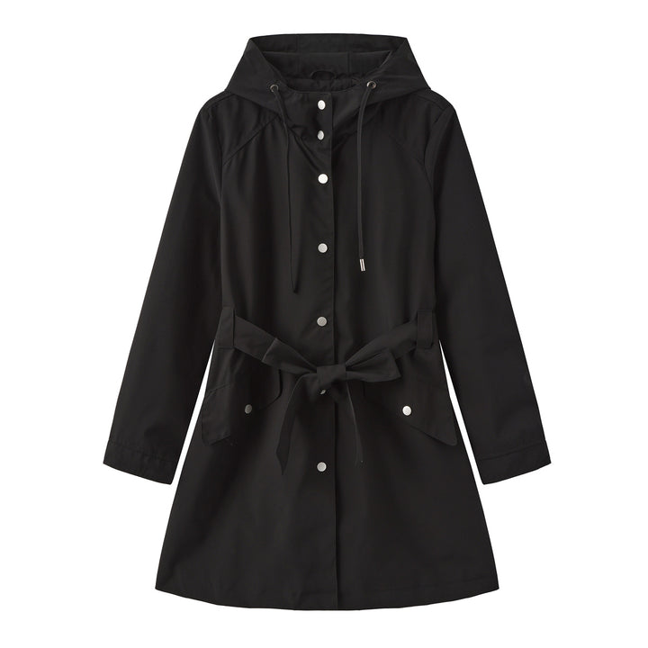 Modest outdoor jacket for ladies with belt and hood Lune London