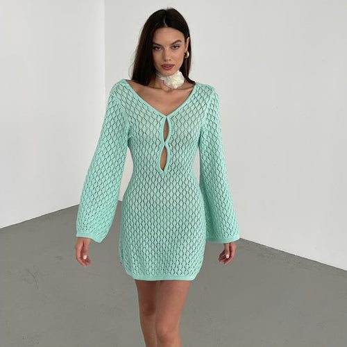 Knit dress for women with an innovative mesh design and elegant cutouts Lune London