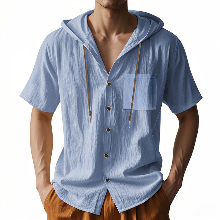 Casual short-sleeved shirt for men with hood and button placket Lune London