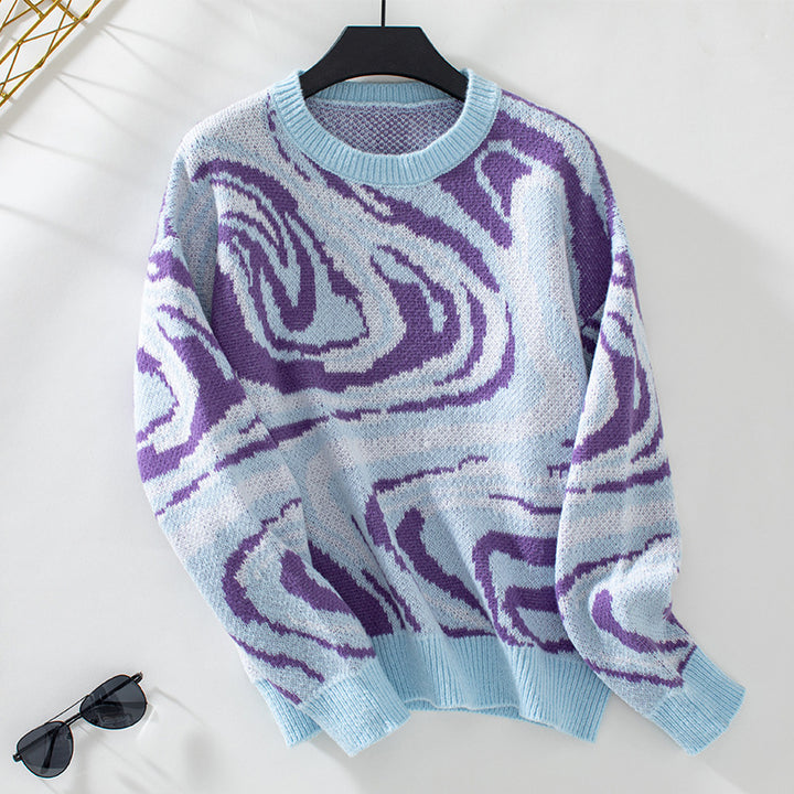 Knitted patterned sweater for women with a modern wave pattern and a round neck Lune London