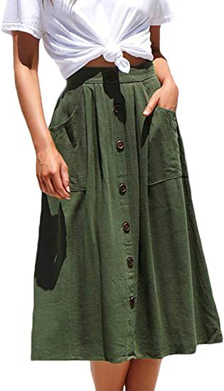 Midi skirt for women with button placket and practical pockets Lune London