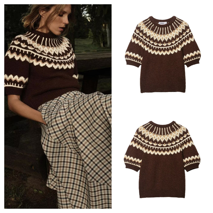 Pull en tricot pour femmes avec motif norvégien et épaules tombantes Chic & Stil