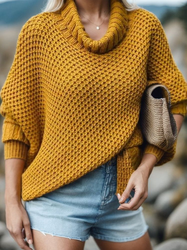Pull en tricot décontracté pour femmes avec col montant et design texturé Chic & Stil