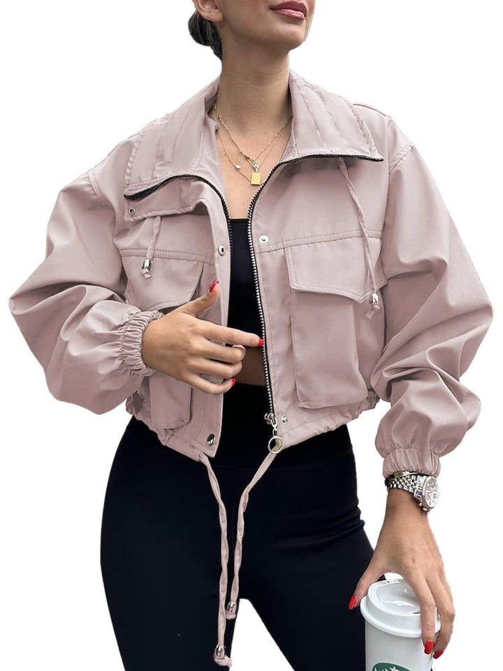 Lune London women's cropped leisure jacket with practical details and drawstring
