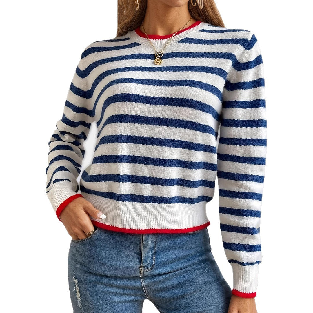 Knitted sweater for women with a trendy striped pattern and a fine texture Lune London
