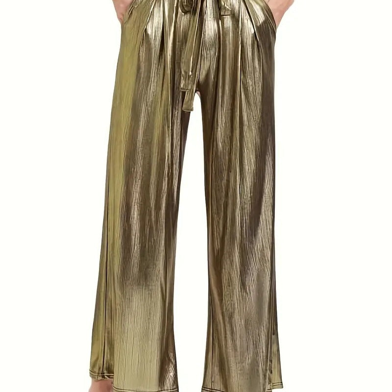 Elegant pleated pants for women with a glossy finish Lune London