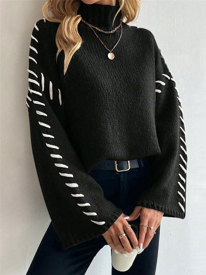Knit sweater for women with wide sleeves and a high collar Lune London